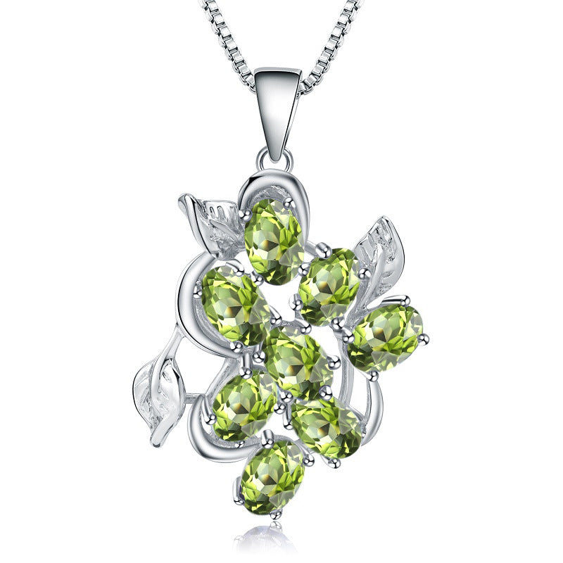 OliyaDesign European And American Vintage Style Natural Gemstone Inlaid S925 Sterling Silver Topaz Necklace