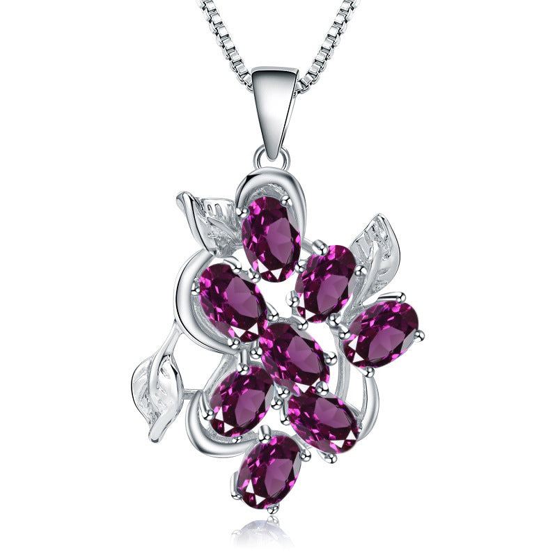 OliyaDesign European And American Vintage Style Natural Gemstone Inlaid S925 Sterling Silver Topaz Necklace