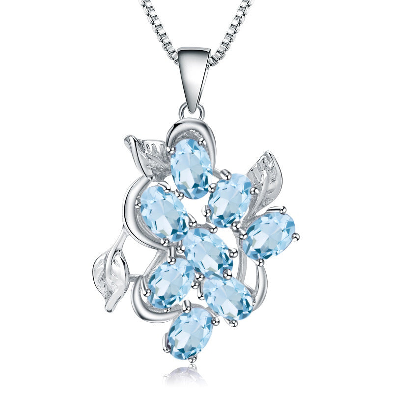 OliyaDesign European And American Vintage Style Natural Gemstone Inlaid S925 Sterling Silver Topaz Necklace