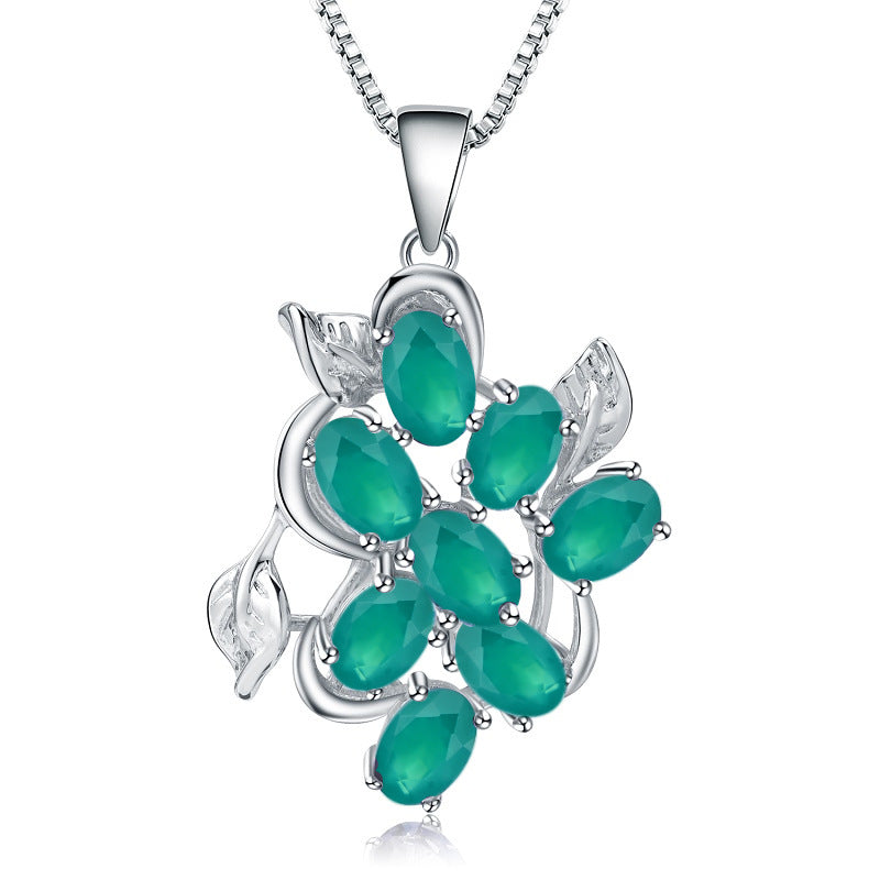 OliyaDesign European And American Vintage Style Natural Gemstone Inlaid S925 Sterling Silver Topaz Necklace