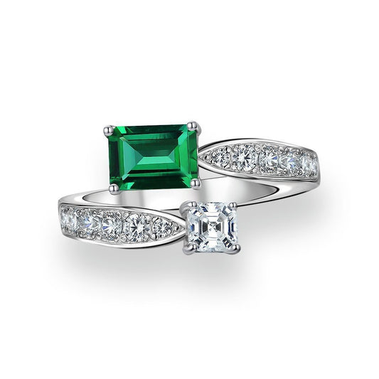 OliyaDesign 1-Carat Lab-Grown Emerald And 5*7 High-Carbon Diamond Ring