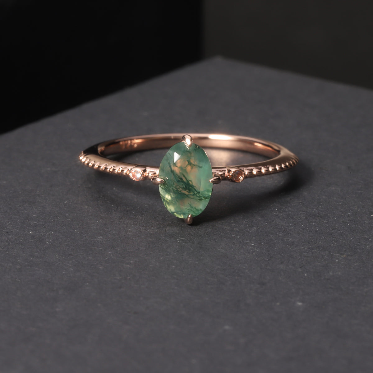 OliyaDesign Custom-Made 925 Sterling Silver Ring Plated With 18K Rose Gold And Moss Agate