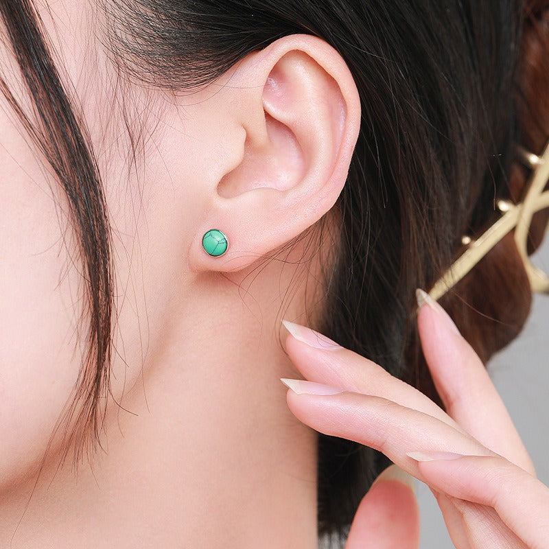 OliyaDesign S925 Sterling Silver Turquoise Stud Earrings