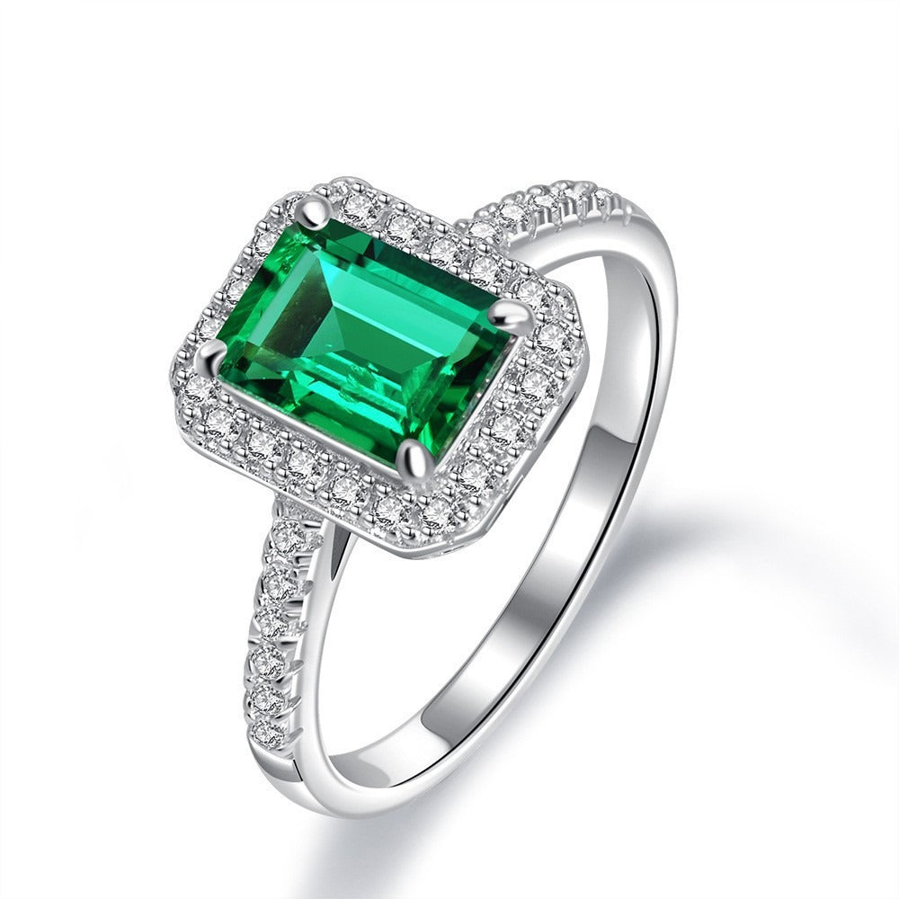OliyaDesign 1.5Ct Rectangular 6*8Mm Zambian Silver S925 Ring