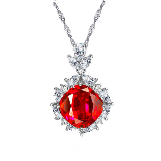 OliyaDesign Simulated Ruby S925 Sterling Silver Pendant