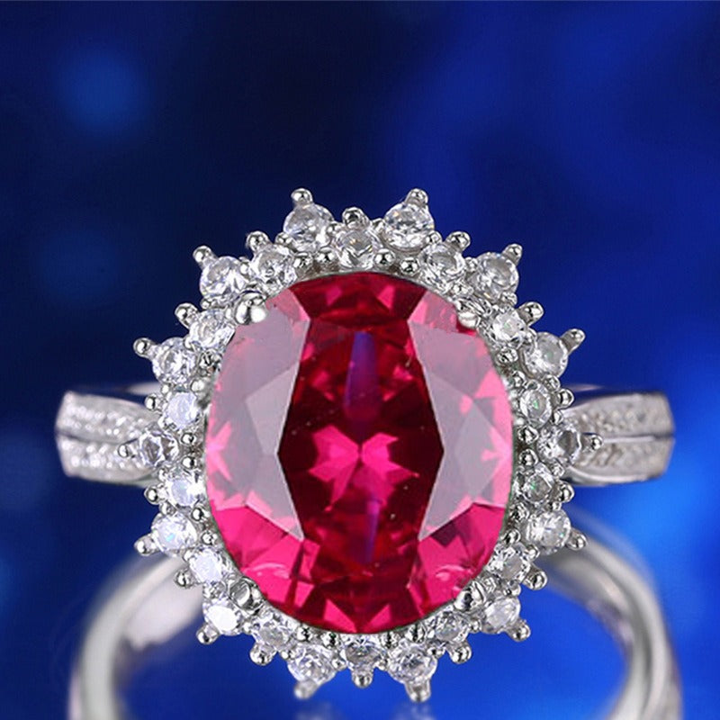 OliyaDesign S925 Emerald Blue Pigeon Blood Red Unique Ring