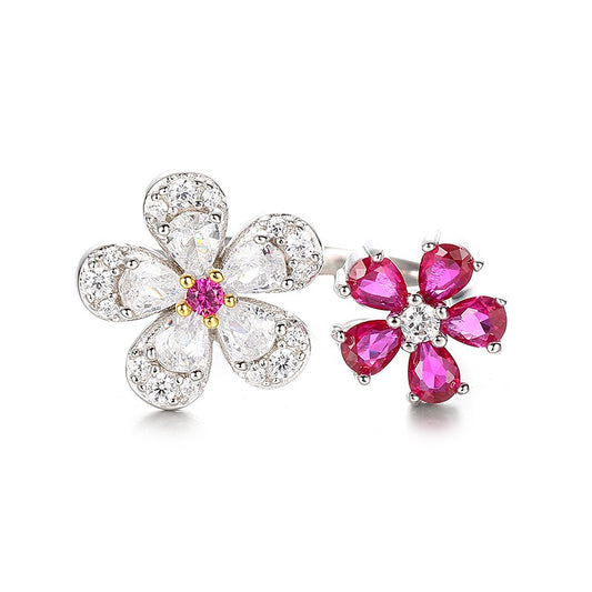 OliyaDesign Five-Petal Flower S925 Sterling Silver Open-Face Ring For Women