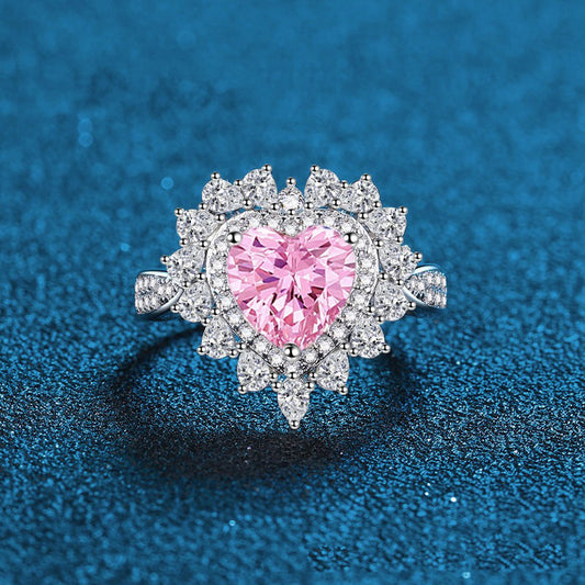 OliyaDesign Heart-Shaped Zircon Princess-Style Ring