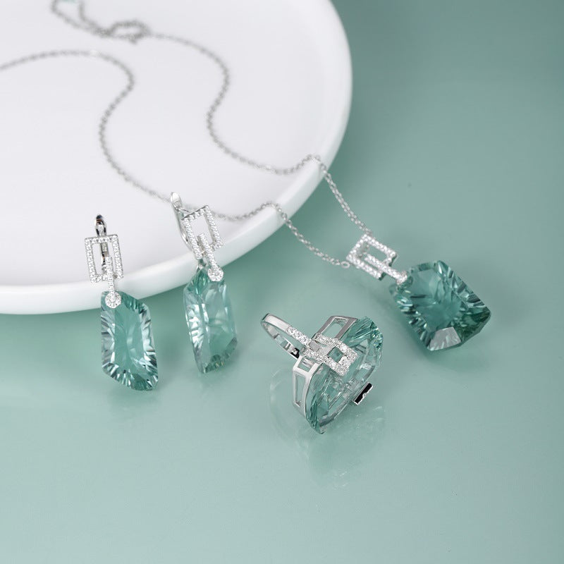 OliyaDesign S925 Sterling Silver Green Amethyst Ring, Irregular Shaped Large Carat Ring