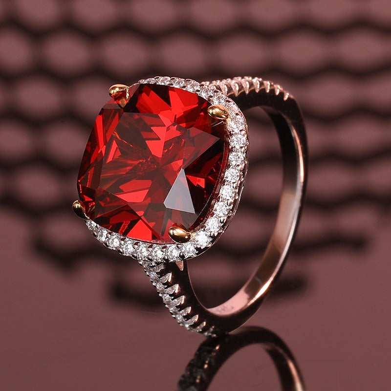 OliyaDesign 13*13 Gemstone 925 Sterling Silver Ruby Ring