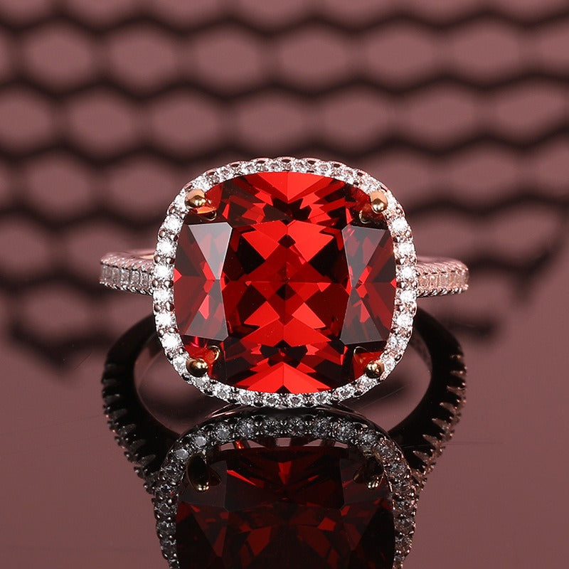 OliyaDesign 13*13 Gemstone 925 Sterling Silver Ruby Ring