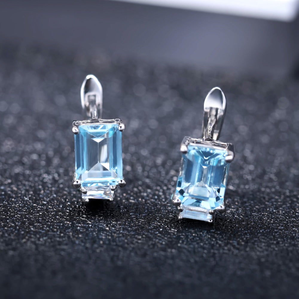 OliyaDesign Simple Natural Topaz S925 Silver Set Earrings