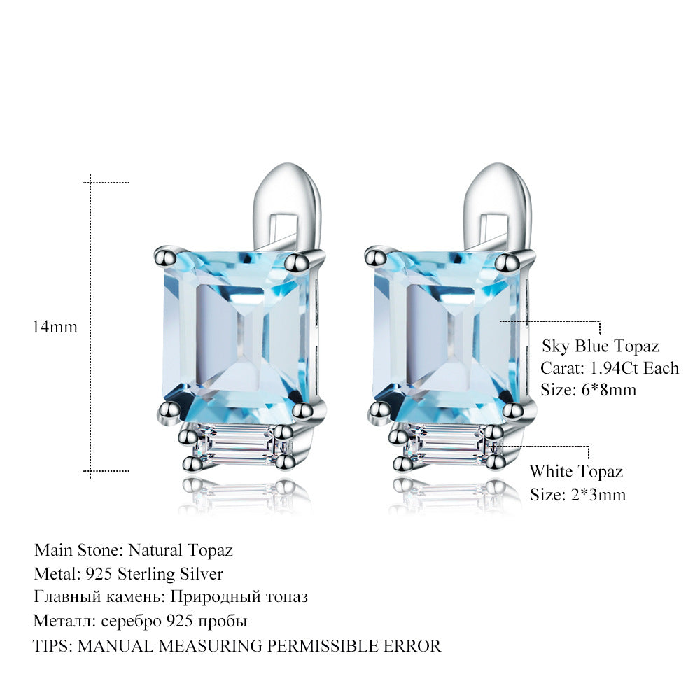 OliyaDesign Simple Natural Topaz S925 Silver Set Earrings