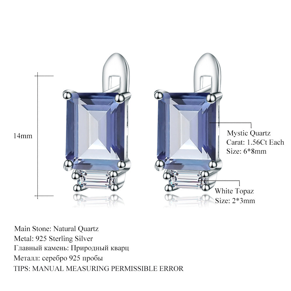 OliyaDesign Simple Natural Topaz S925 Silver Set Earrings