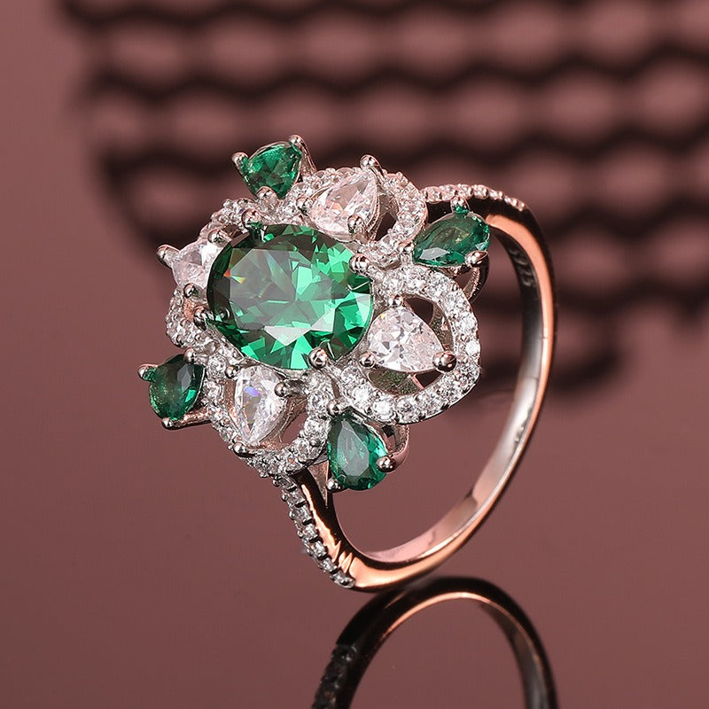 OliyaDesign 925 Sterling Silver Emerald Ring