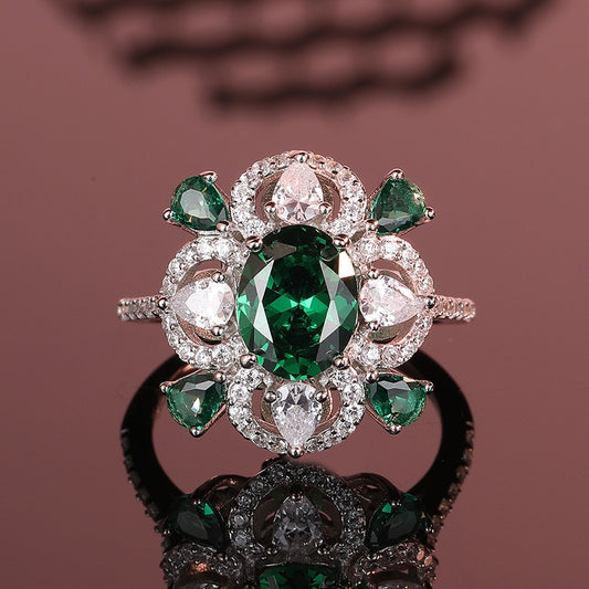 OliyaDesign 925 Sterling Silver Emerald Ring