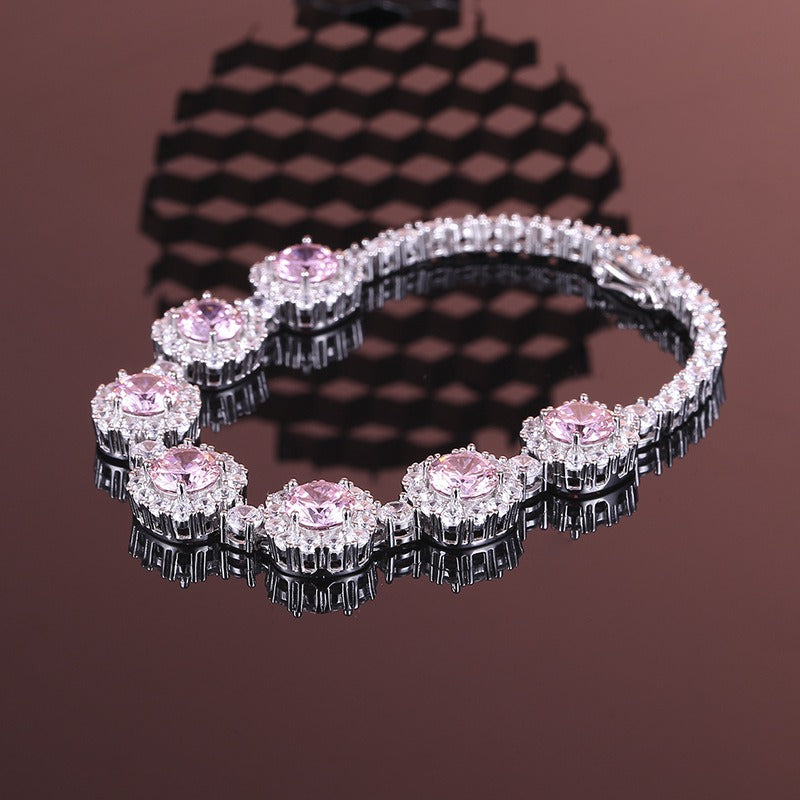 OliyaDesign S925 All-Silver Pink Diamond Women'S Bracelet