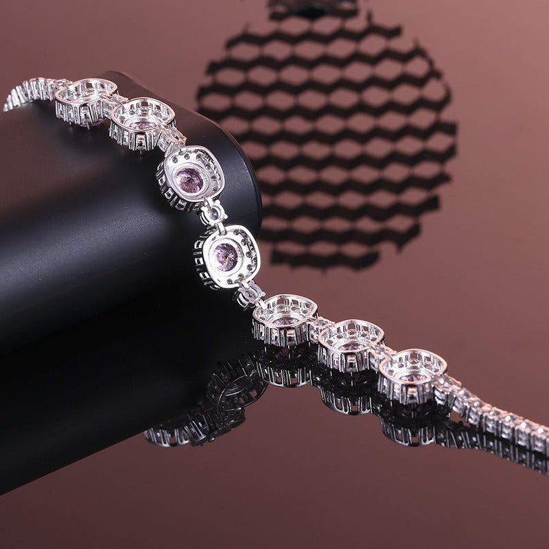 OliyaDesign S925 All-Silver Pink Diamond Women'S Bracelet