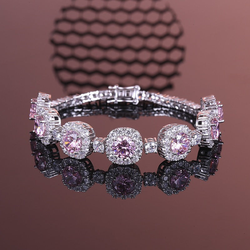 OliyaDesign S925 All-Silver Pink Diamond Women'S Bracelet
