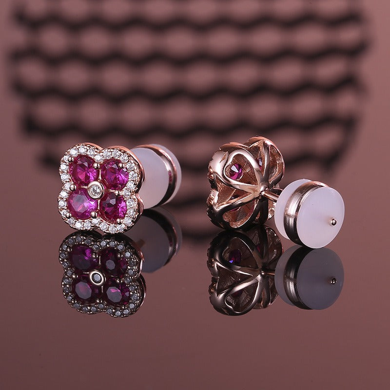 OliyaDesign 925 Sterling Silver Rose Gold Four-Petal Flower Earrings
