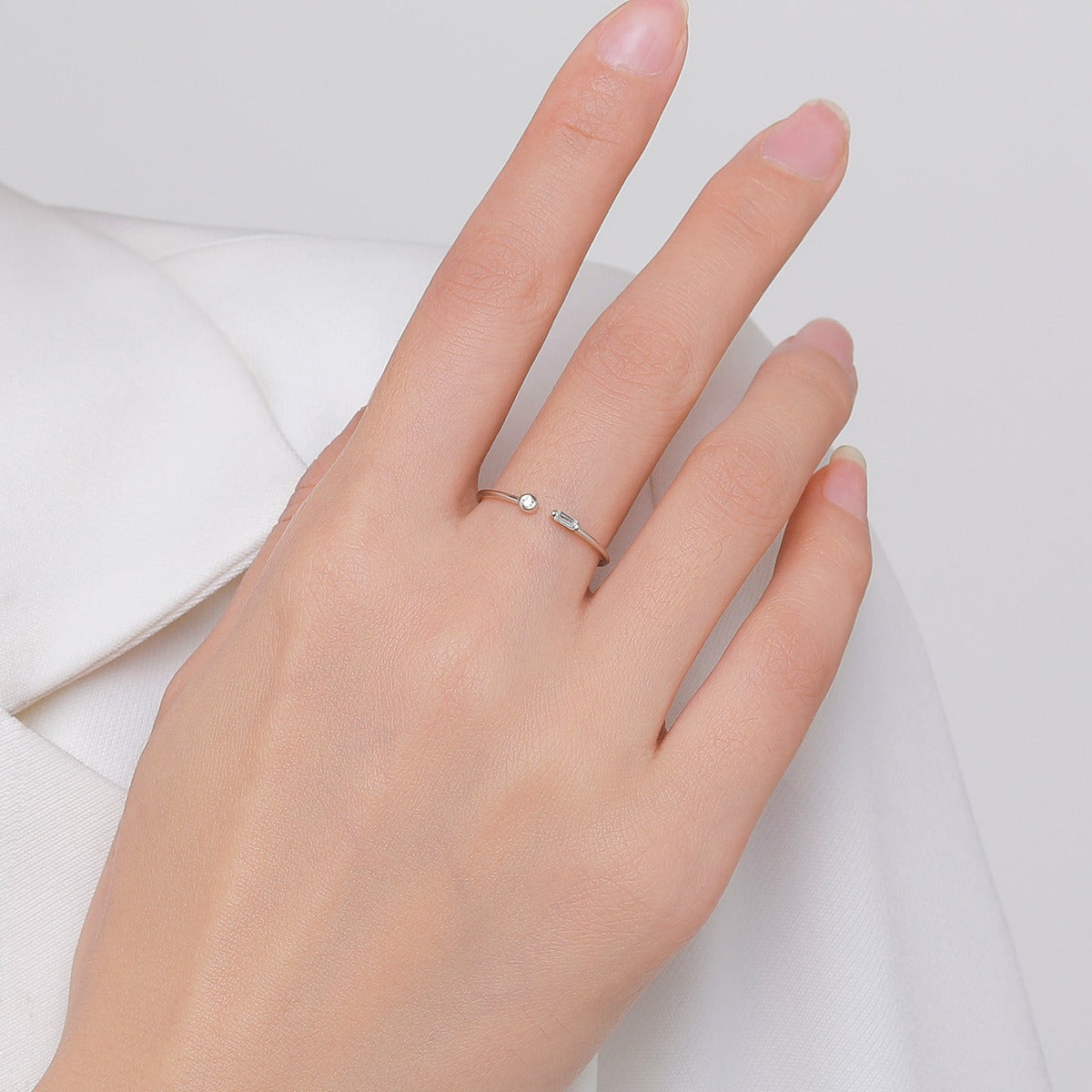 OliyaDesign S925 Sterling Silver Adjustable Opening Ring with Micro-painted Zircon