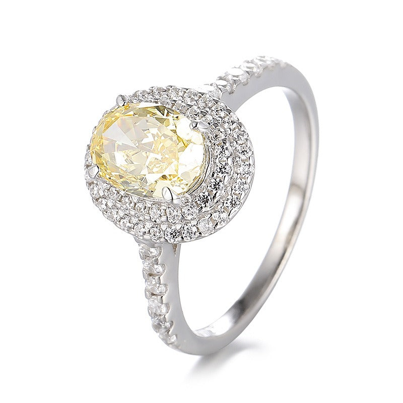 OliyaDesign S925 Sterling Silver High Carbon Diamond Ice Flower Cut Diamond Ring