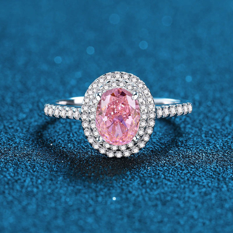 OliyaDesign S925 Sterling Silver High Carbon Diamond Ice Flower Cut Diamond Ring