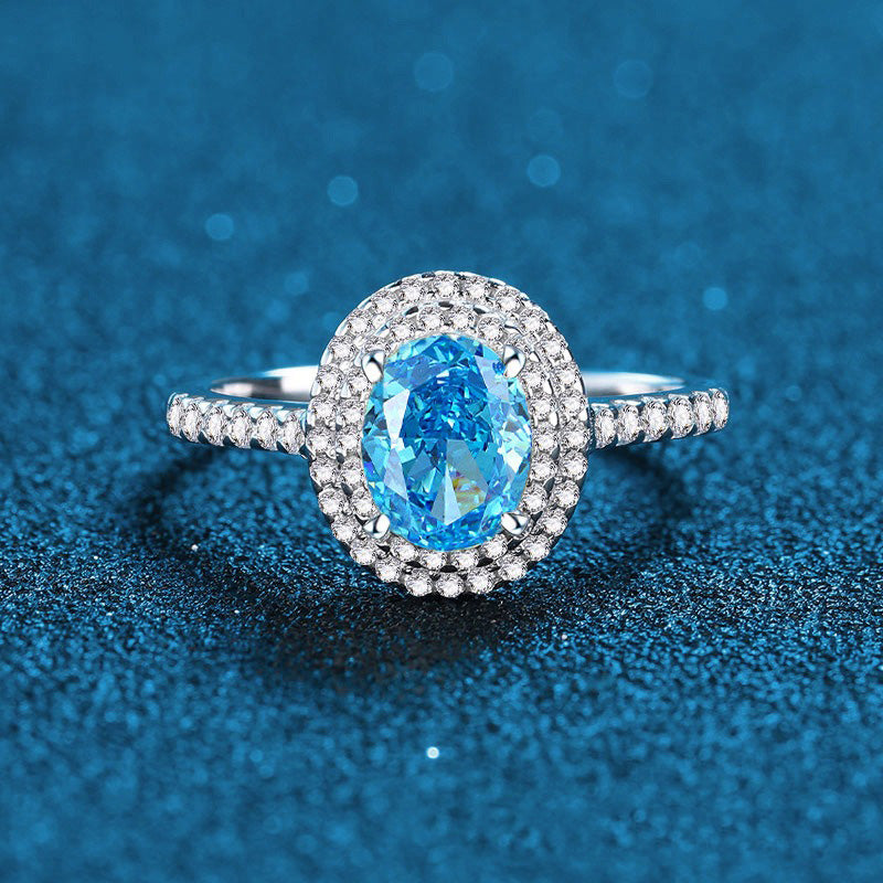 OliyaDesign S925 Sterling Silver High Carbon Diamond Ice Flower Cut Diamond Ring