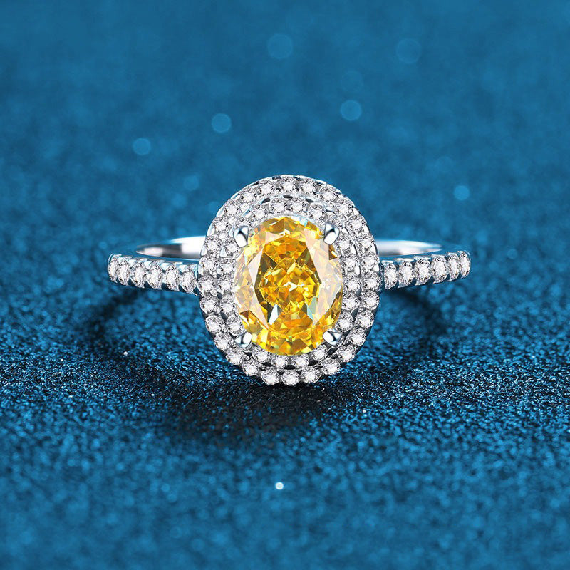 OliyaDesign S925 Sterling Silver High Carbon Diamond Ice Flower Cut Diamond Ring