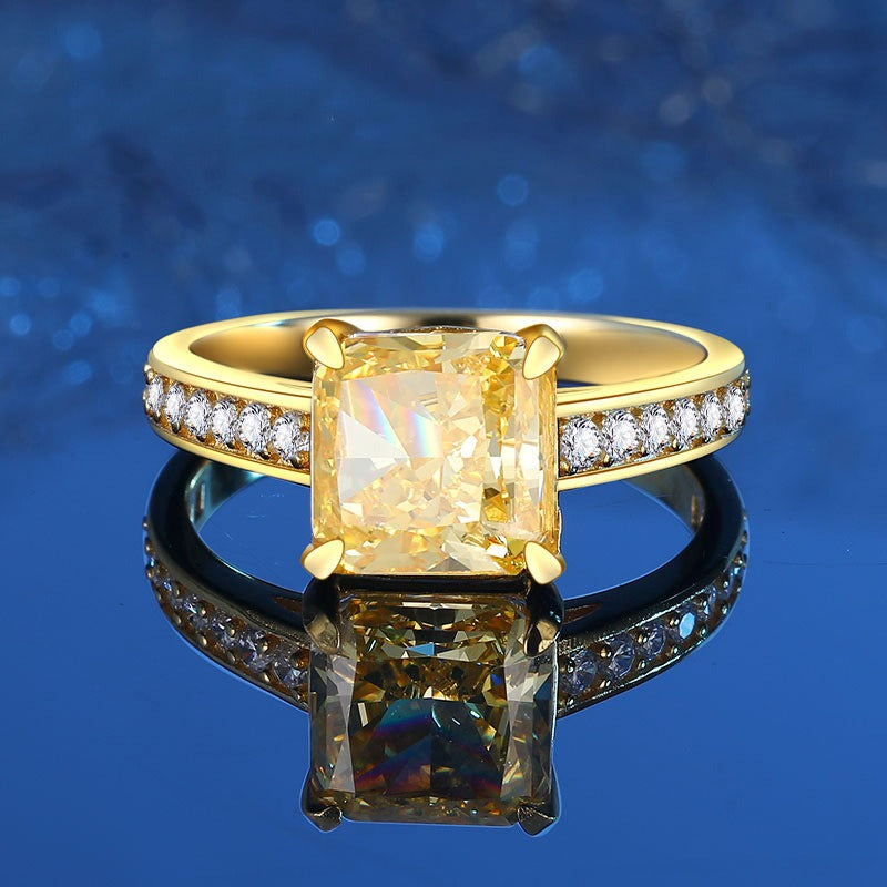 OliyaDesign Ice Flower Cut 925 Sterling Silver Yellow Diamond Square Women's Ring