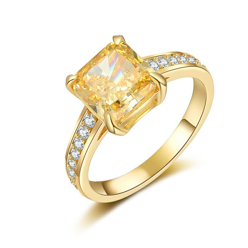 OliyaDesign Ice Flower Cut 925 Sterling Silver Yellow Diamond Square Women's Ring