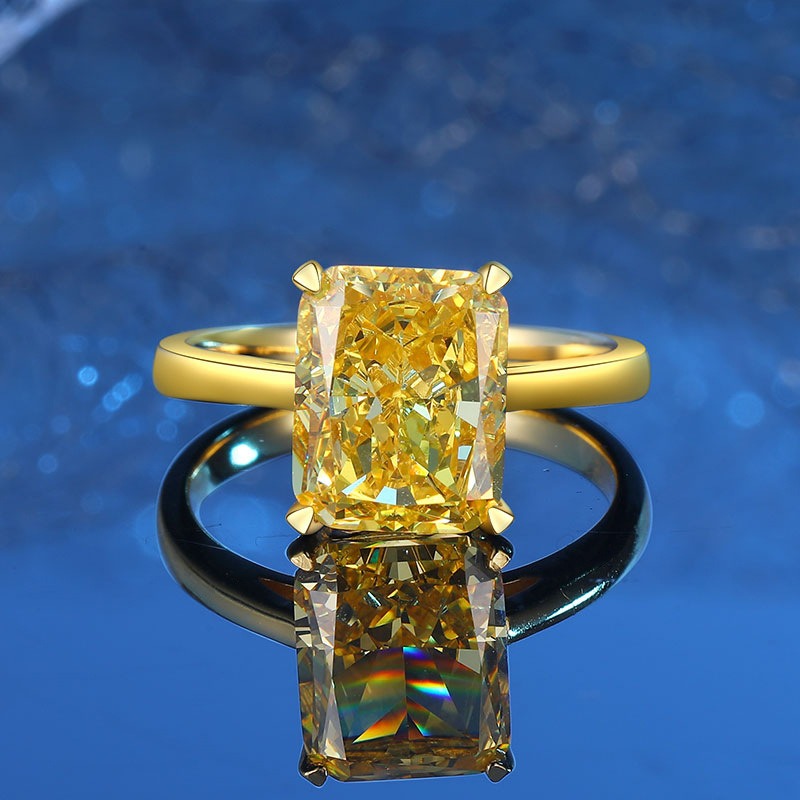 OliyaDesign Princess-Shaped Ice Flower Cut Yellow Diamond Ring