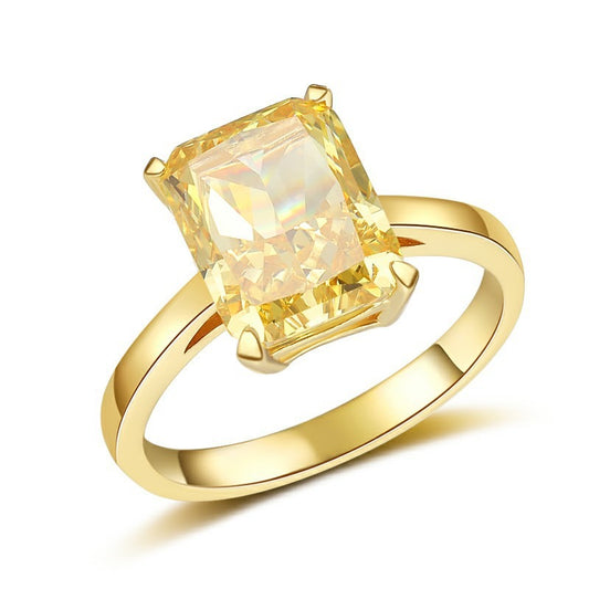 OliyaDesign Princess-Shaped Ice Flower Cut Yellow Diamond Ring
