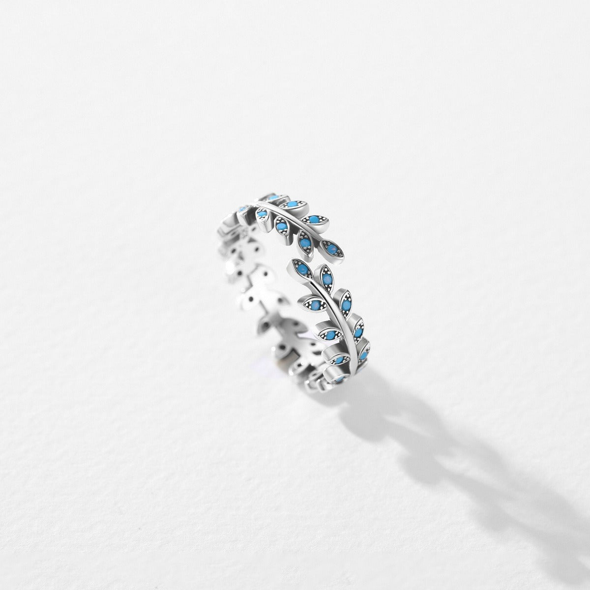 OliyaDesign Adjustable Open-Ended S925 Sterling Silver Turquoise Leaf Ring