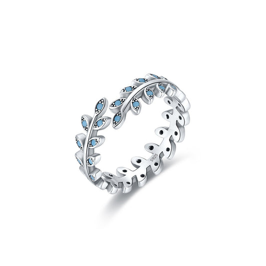 OliyaDesign Adjustable Open-Ended S925 Sterling Silver Turquoise Leaf Ring