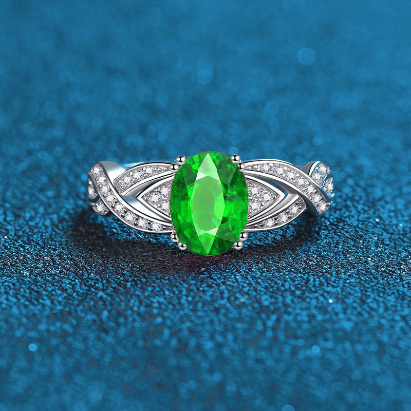 OliyaDesign 3-Carat Oval Gemstone S925 Sterling Silver Ring
