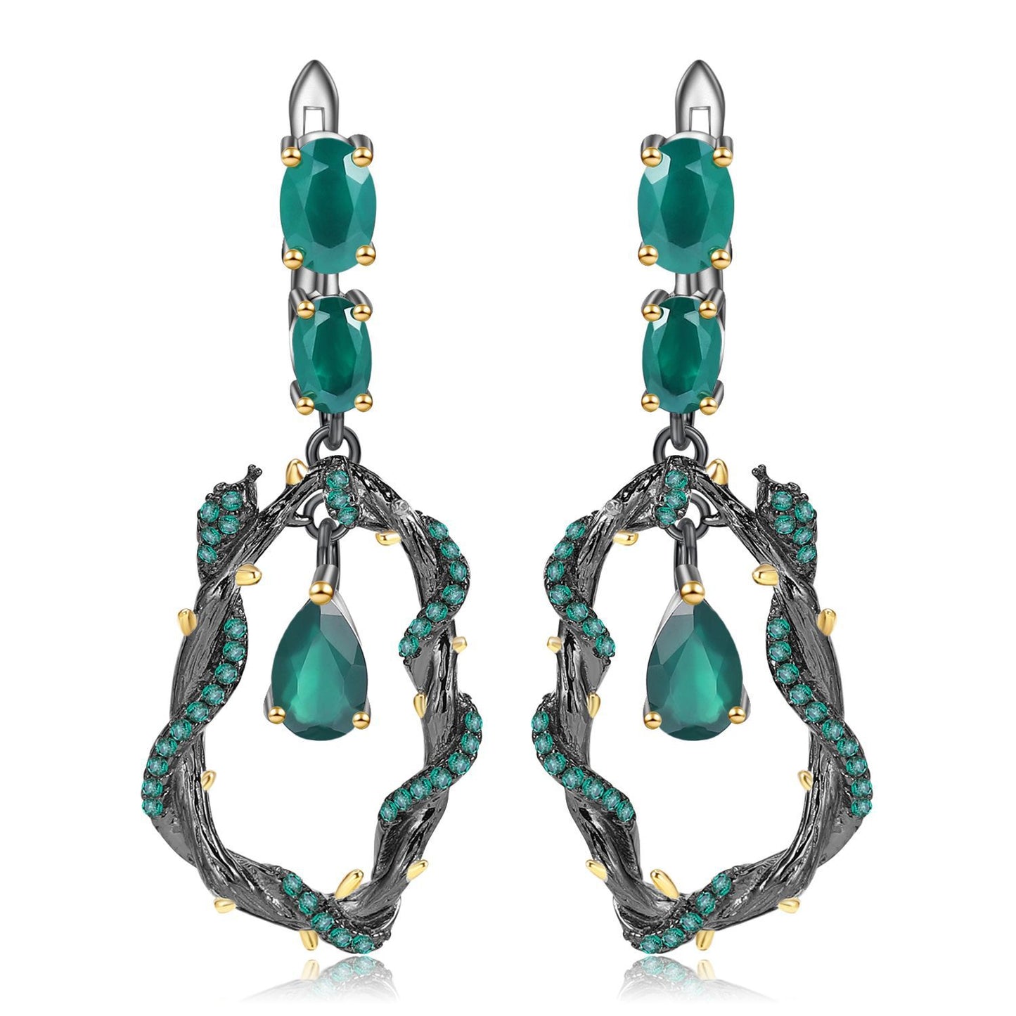 OliyaDesign Italian-Style Designer Earrings With Natural Amethyst And Vine Design In 925 Sterling Silver.