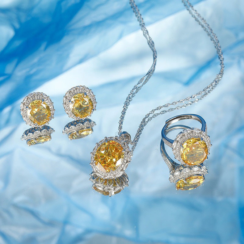 OliyaDesign Ice Flower Cut Gold Necklace, Earrings, Ring Jewelry Set