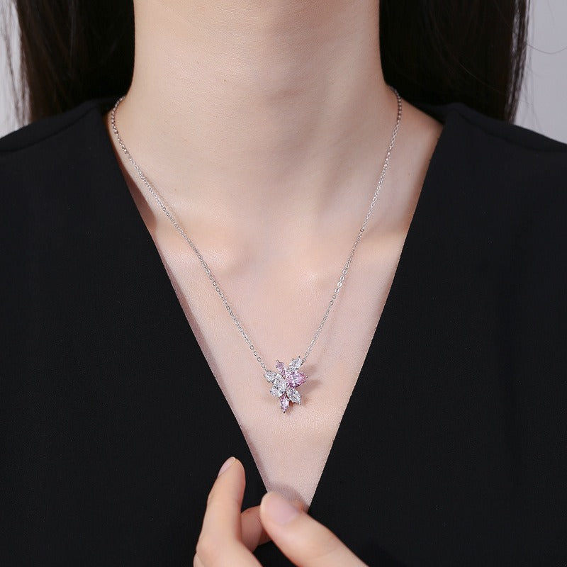 OliyaDesign Pear-Shaped Floral Pink 925 Sterling Silver Pendant
