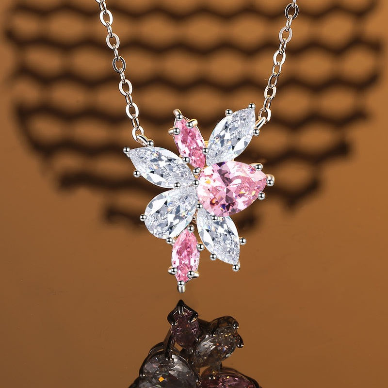 OliyaDesign Pear-Shaped Floral Pink 925 Sterling Silver Pendant