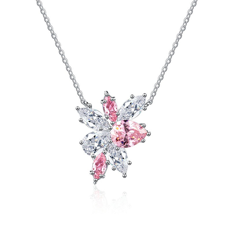OliyaDesign Pear-Shaped Floral Pink 925 Sterling Silver Pendant