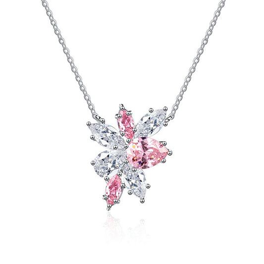 OliyaDesign Pear-Shaped Floral Pink 925 Sterling Silver Pendant