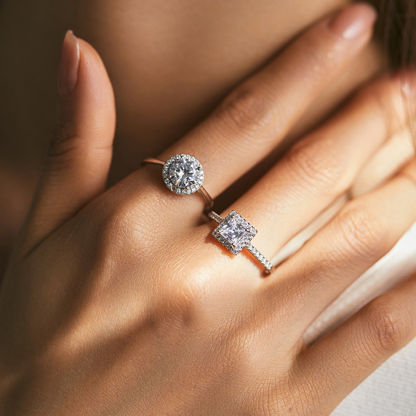 OliyaDesign S925 Sterling Silver Geometric Cubic Zirconia Wedding Ring