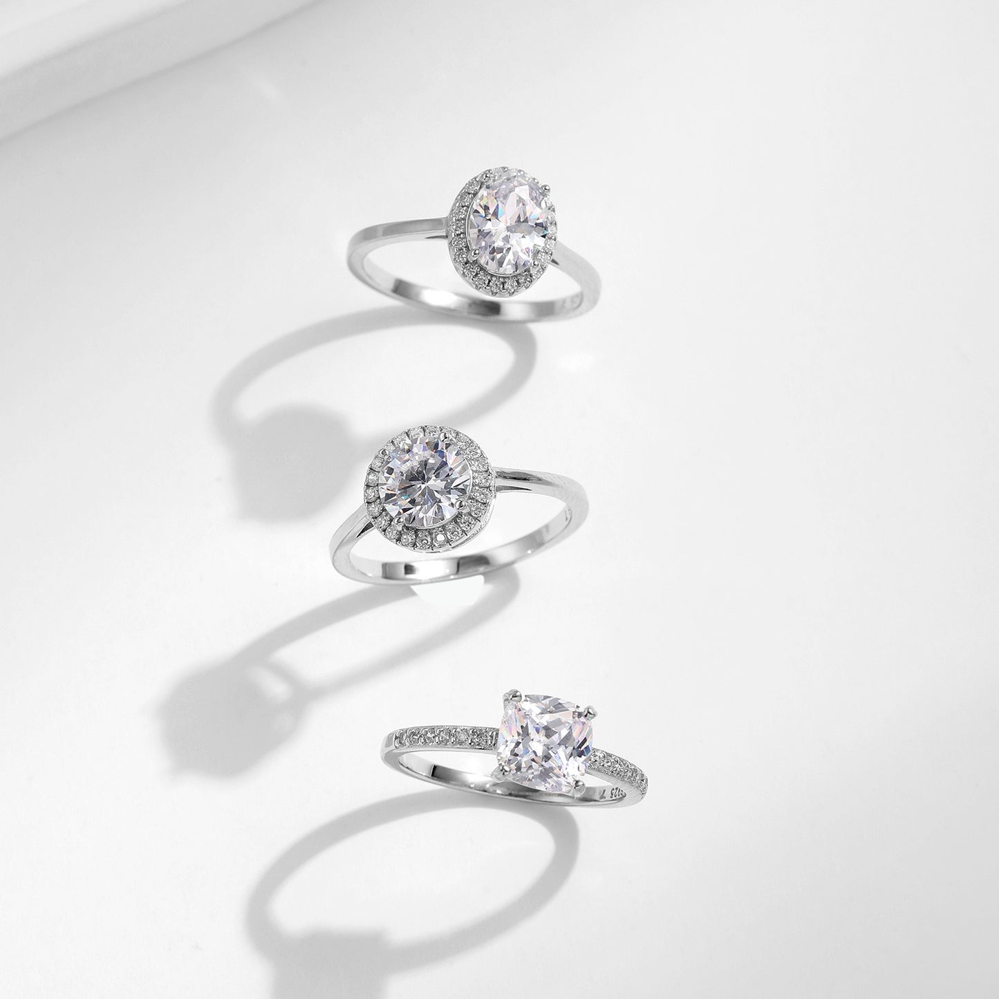 OliyaDesign S925 Sterling Silver Geometric Cubic Zirconia Wedding Ring
