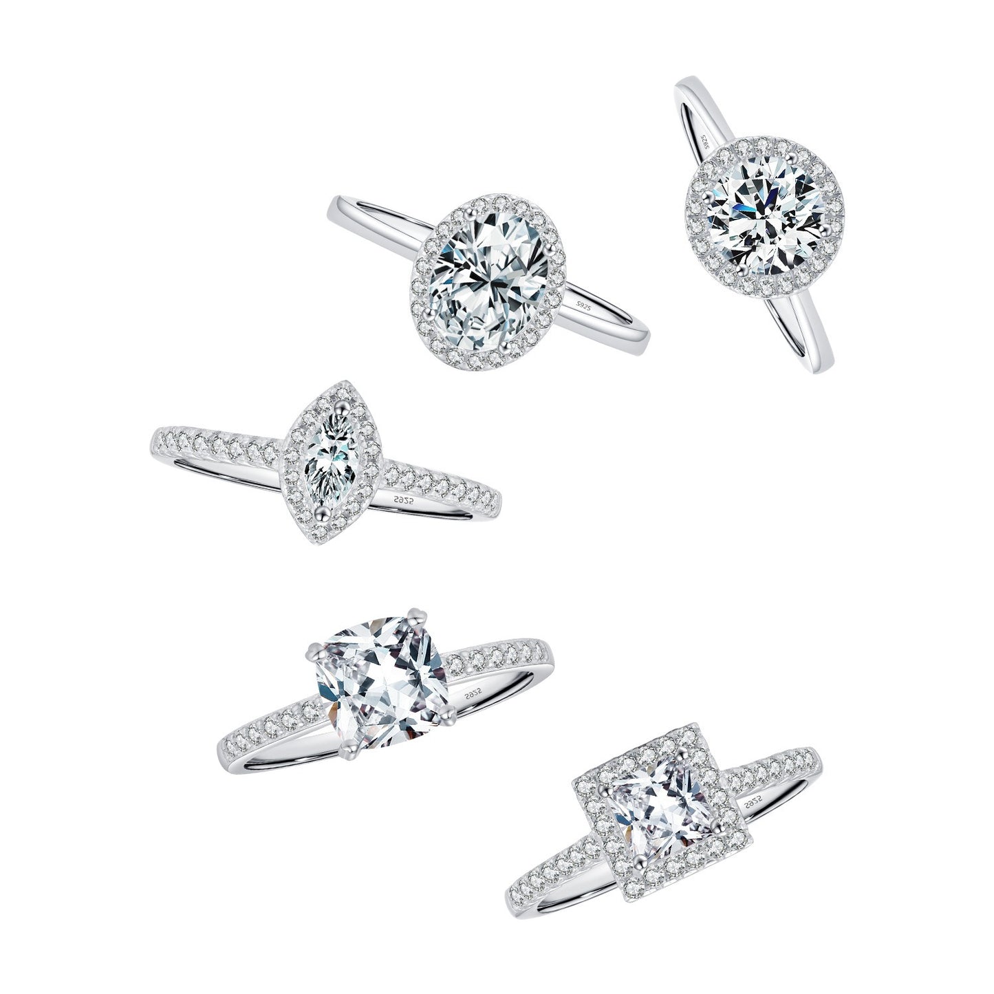 OliyaDesign S925 Sterling Silver Geometric Cubic Zirconia Wedding Ring