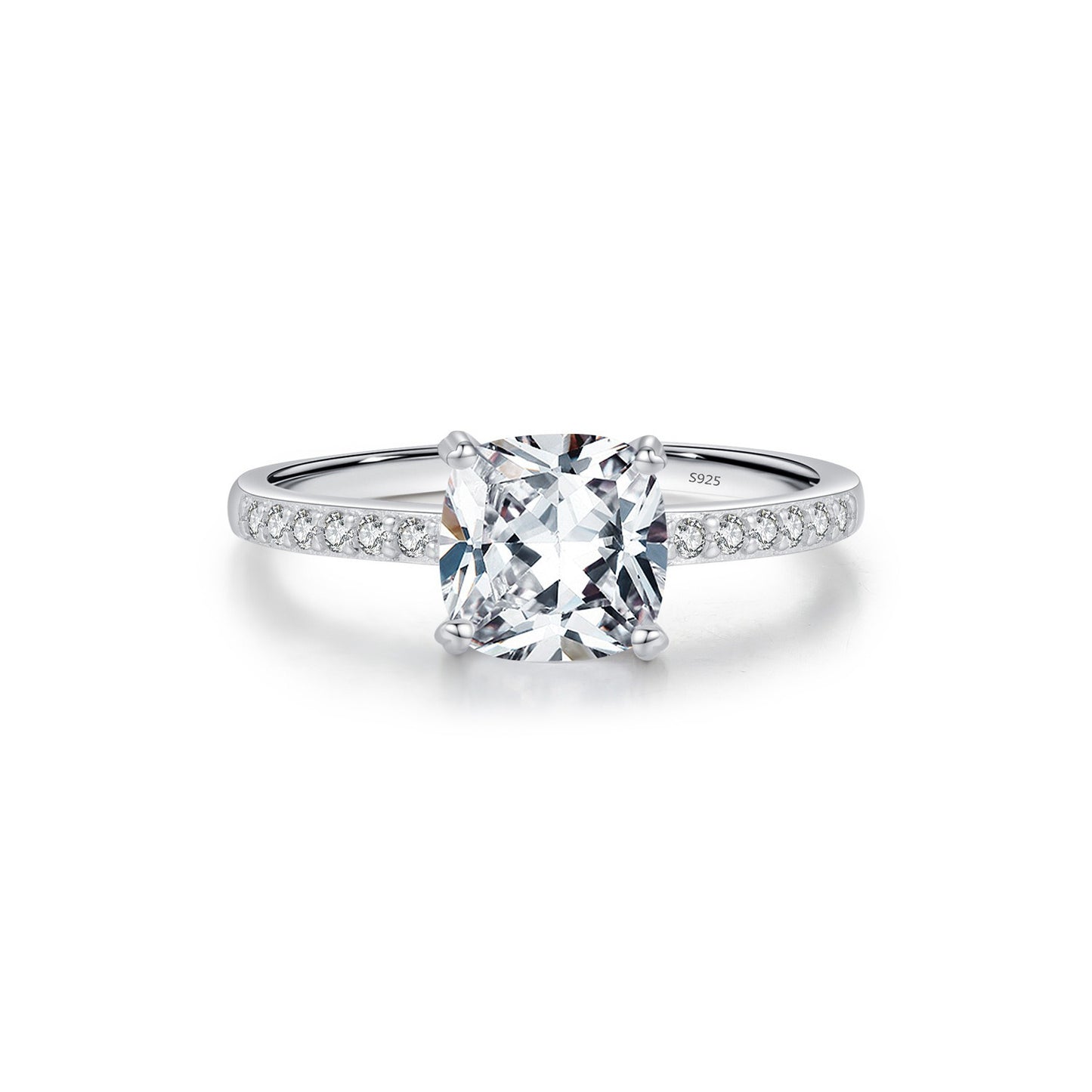 OliyaDesign S925 Sterling Silver Geometric Cubic Zirconia Wedding Ring