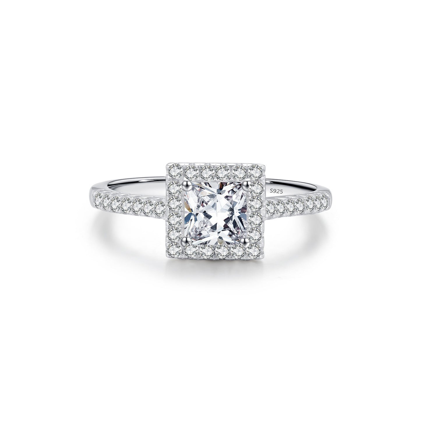 OliyaDesign S925 Sterling Silver Geometric Cubic Zirconia Wedding Ring