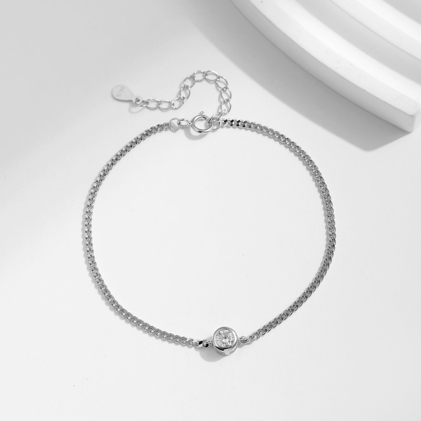 OliyaDesign Moissanite S925 Sterling Silver Single Diamond Minimalist Bracelet