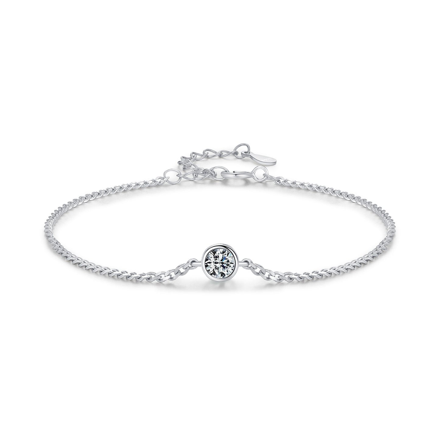 OliyaDesign Moissanite S925 Sterling Silver Single Diamond Minimalist Bracelet