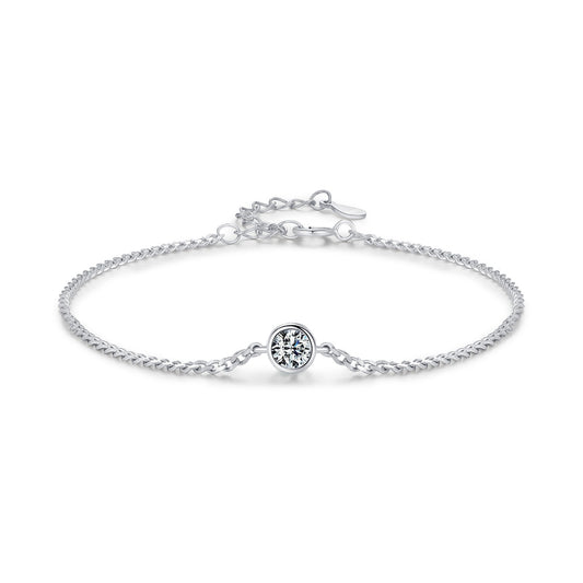 OliyaDesign Moissanite S925 Sterling Silver Single Diamond Minimalist Bracelet